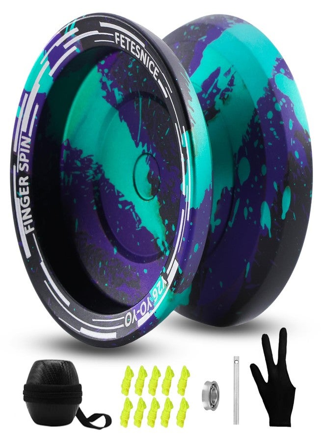FETESNICE Y26 Professional Butterfly Yo-Yo - Dual Mode Responsive/Unresponsive Finger Spin Yoyo for Kids, Adults & Competition Players | Pro Yo-Yo with 10 Strings + Case & Gloves（Black Green Purple） - Image 1